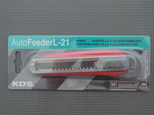 Cuttermesser KDS L-21 rot mit Autofeeder und Feststellschraube  — Mes Couteau Cuchillo