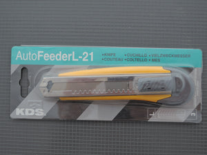 Cuttermesser KDS L-21 gelb mit Autofeeder und Feststellschraube  — Mes Couteau Cuchillo